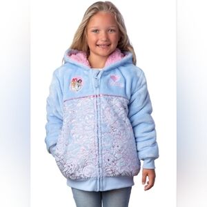 New! Kids' Disney Princess Blue Toddler Girls Zipper Plush Hoodie Pockets Size 6